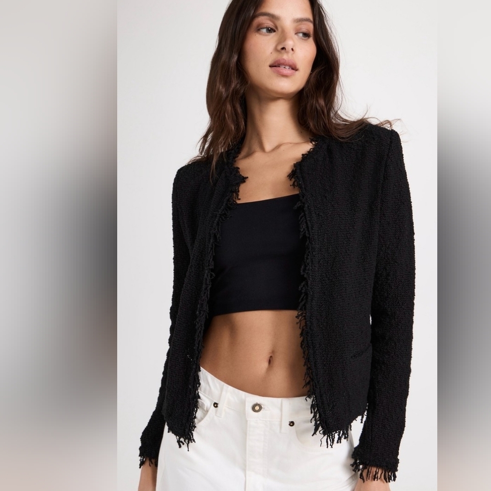 Iro Black Fringe Trim 'Shavani' Cotton Blend Jacket, Size 40